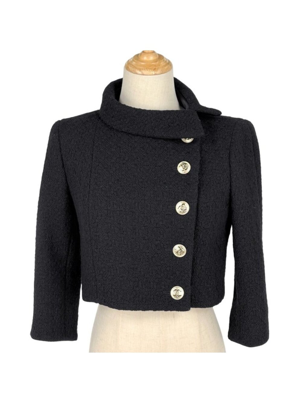 Chanel Tweed Jacket Short Length Wool Black
